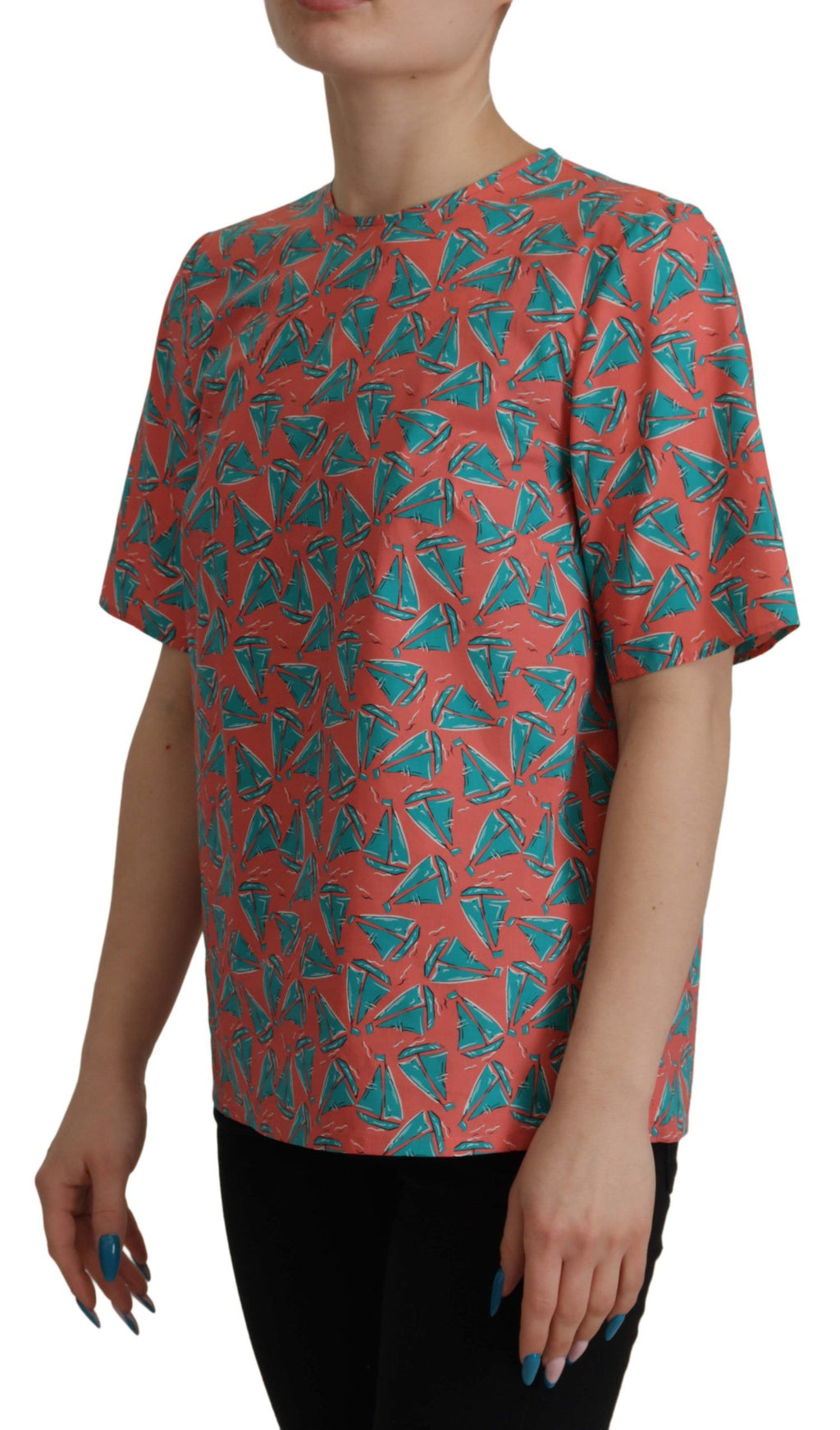 Dolce & Gabbana Rosa T-Shirt aus Baumwolle mit Segelboot-Druck