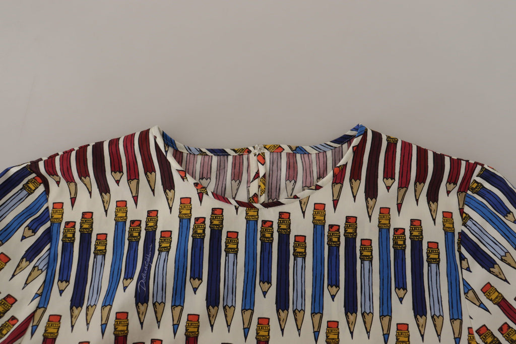 Dolce & Gabbana Weiße T-Shirt-Bluse mit Bleistiftdruck aus Baumwolle