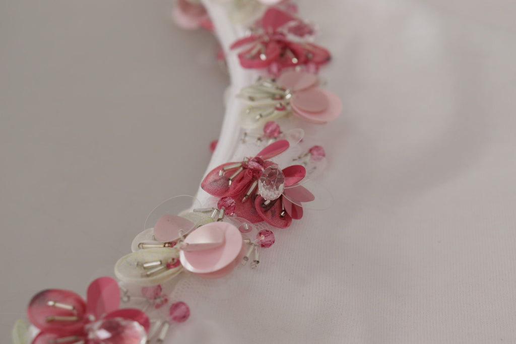 Dolce & Gabbana Weißes DG Crown Floral Pailletten-T-Shirt