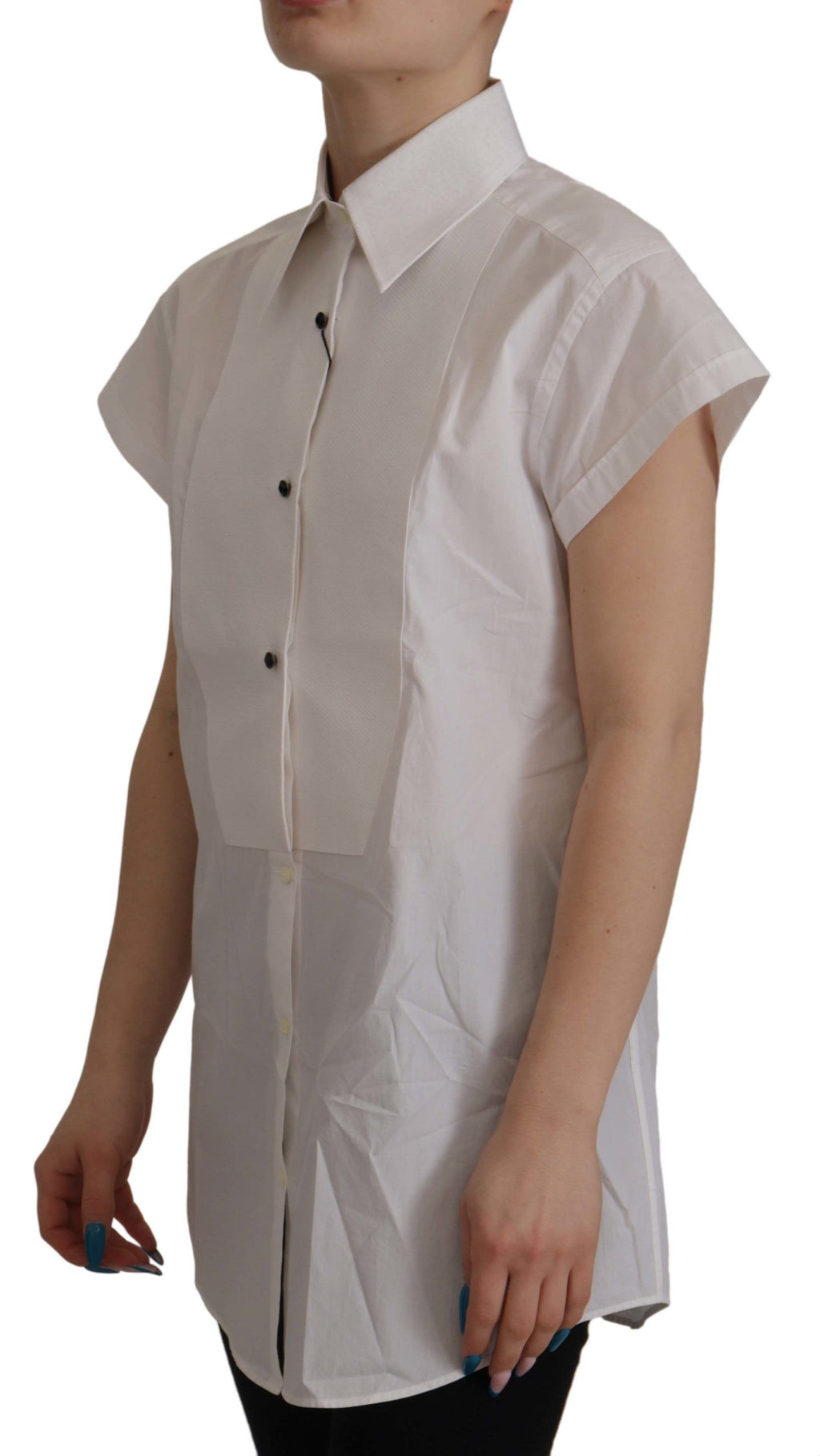 Dolce & Gabbana Weißes ärmelloses Smokingblusentop für den offiziellen Anlass