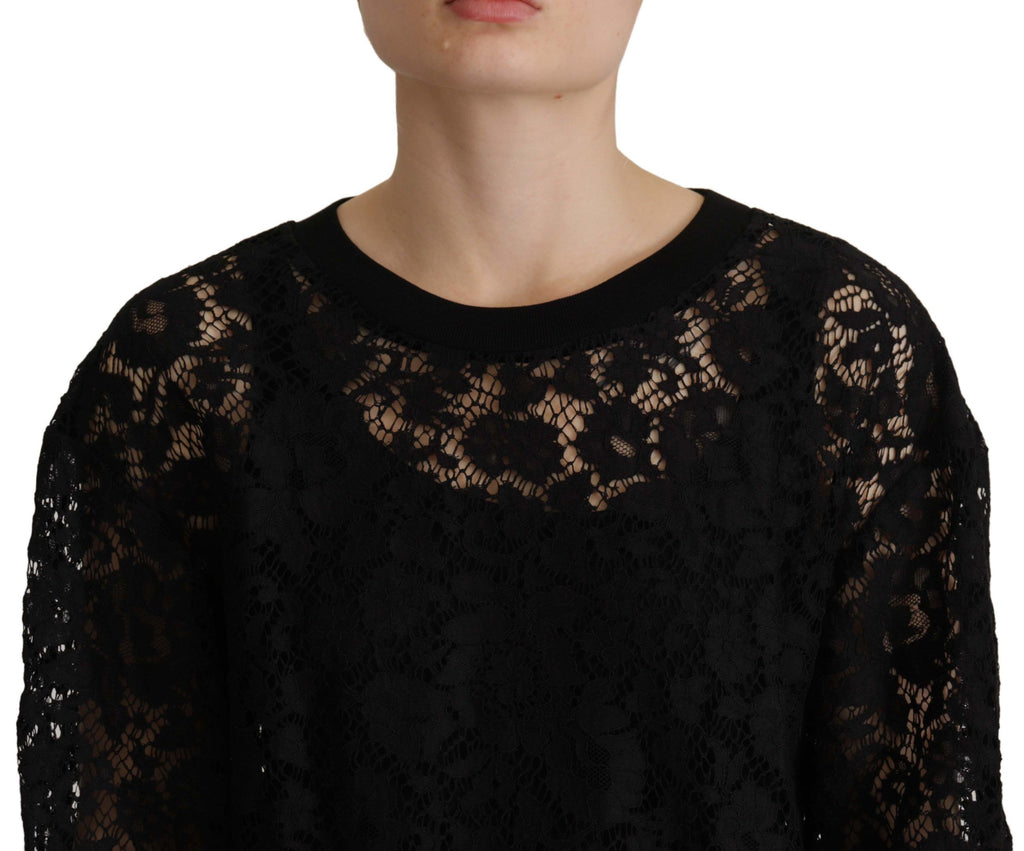 Dolce & Gabbana Schwarzer Spitzenpullover mit Blumenmuster Sicily Bluse