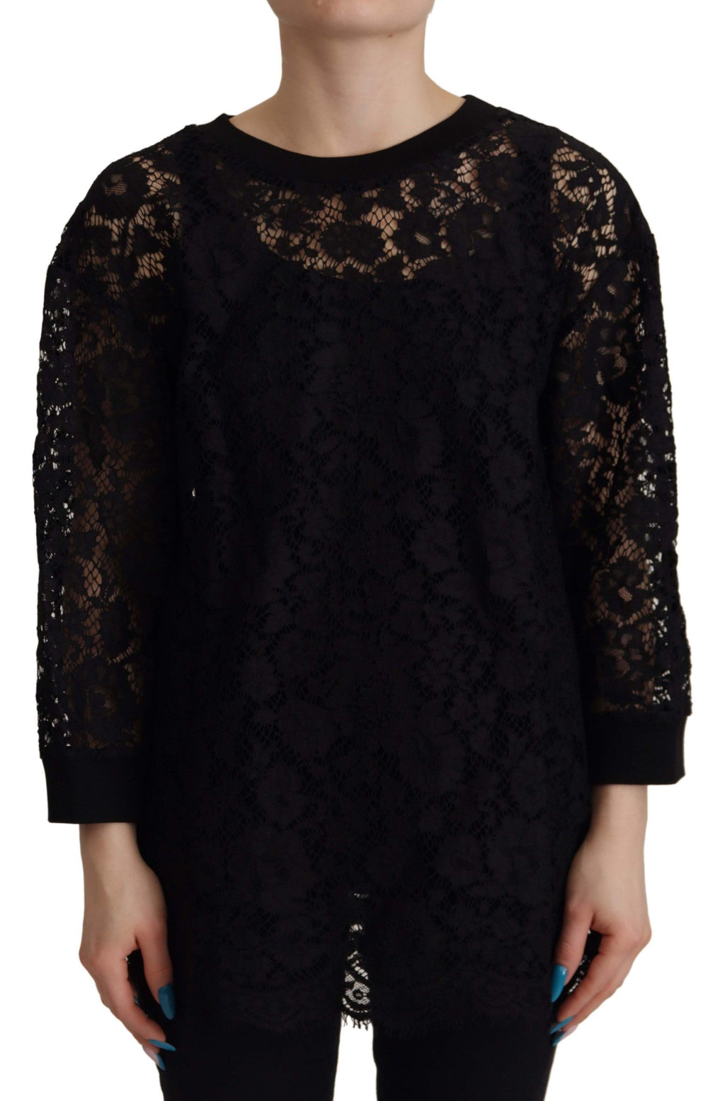 Dolce & Gabbana Schwarzer Spitzenpullover mit Blumenmuster Sicily Bluse
