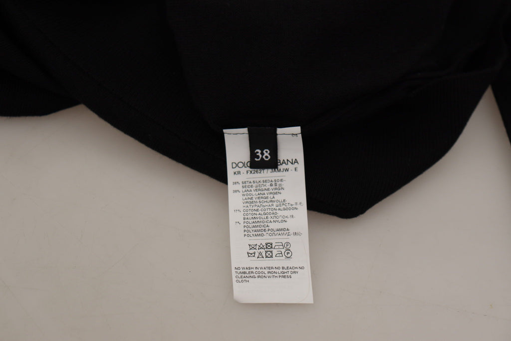 Dolce & Gabbana Schwarzer Spitzen-Engel-Rosen-Strickpullover