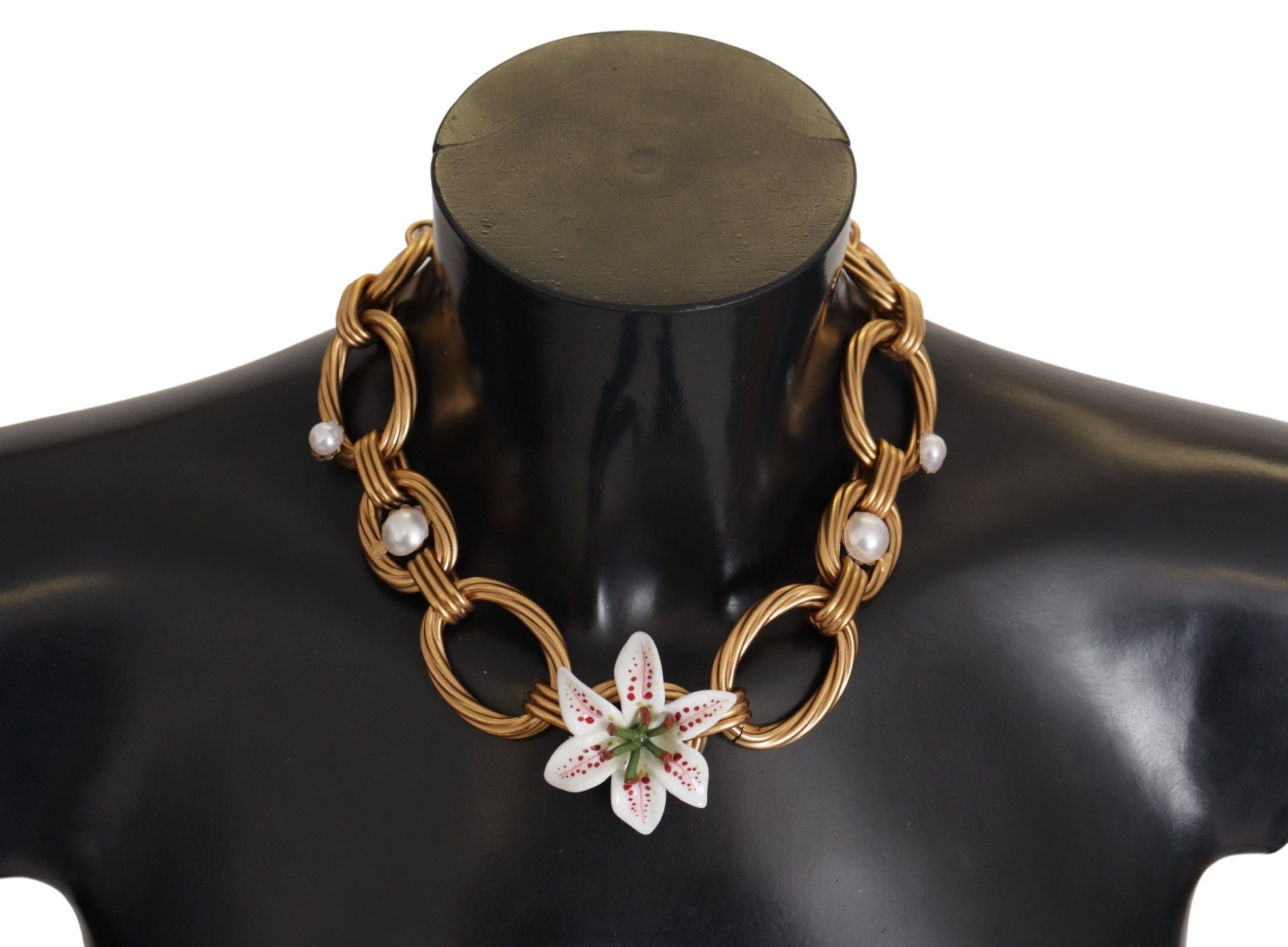 Dolce & Gabbana Gold White Lily Floral Kette Statement Halskette
