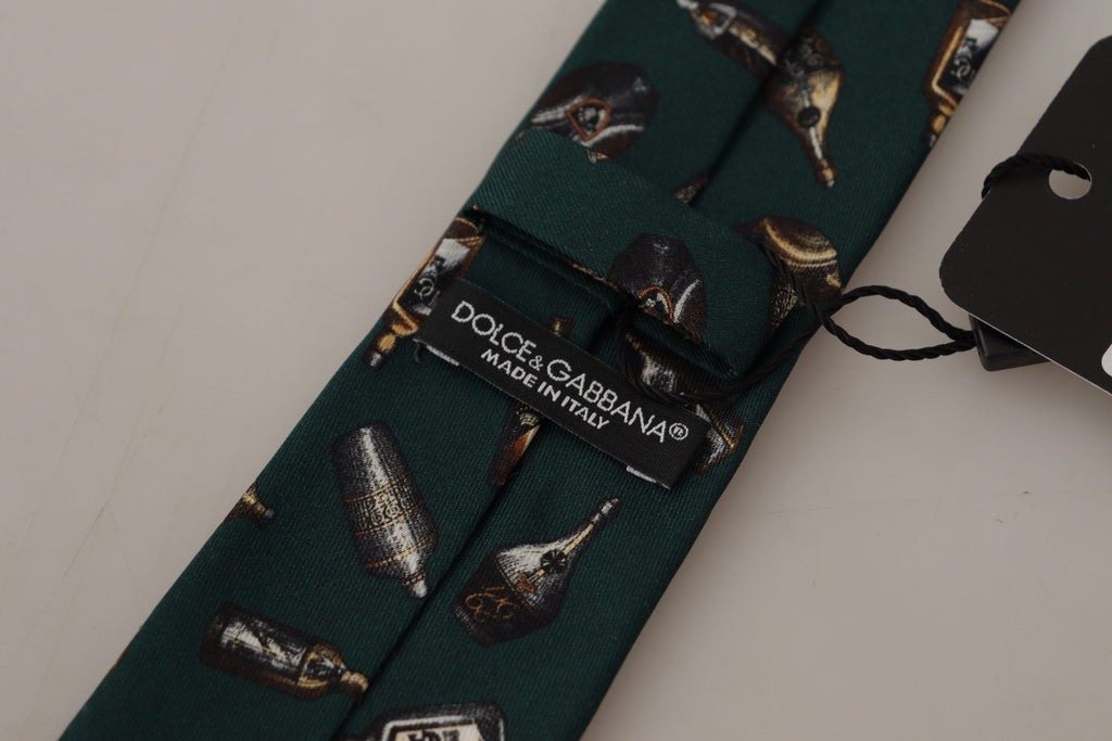 Dolce & Gabbana Schwarze Flasche Fantasy Print Seidenkrawatte mit verstellbarem Accessoire