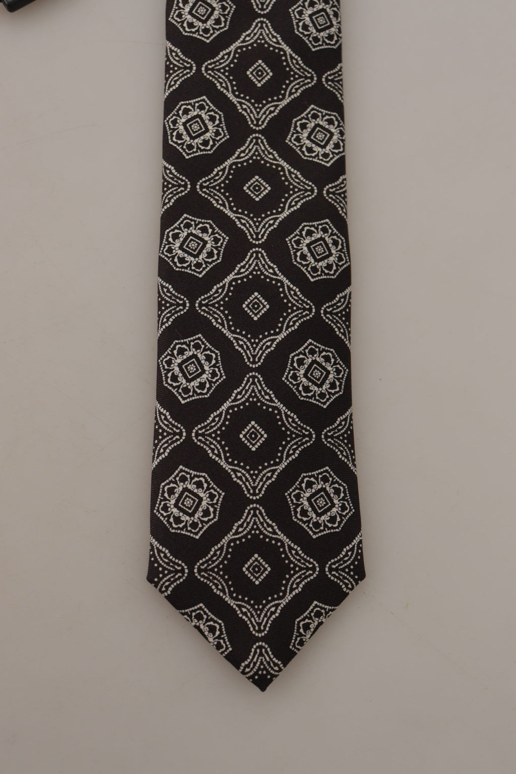Dolce & Gabbana Schwarz Weiß Quadrat Geometrischer Druck Verstellbare Krawatte