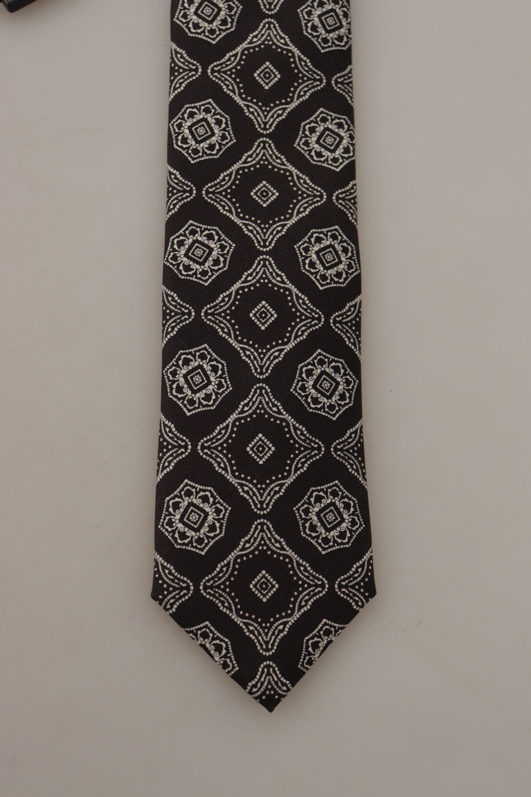 Dolce & Gabbana Schwarz Weiß Quadrat Geometrischer Druck Verstellbare Krawatte