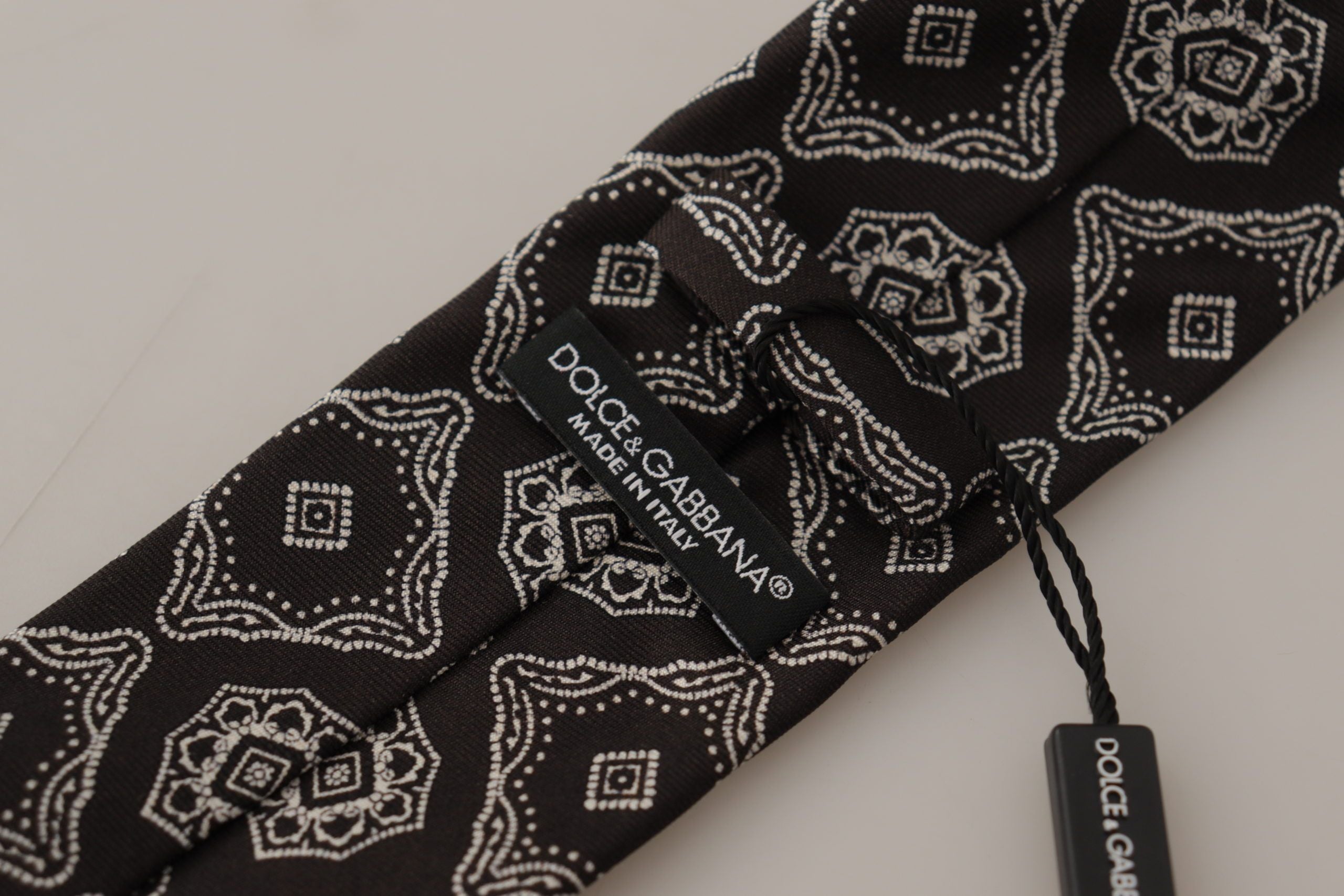 Dolce & Gabbana Schwarz Weiß Quadrat Geometrischer Druck Verstellbare Krawatte