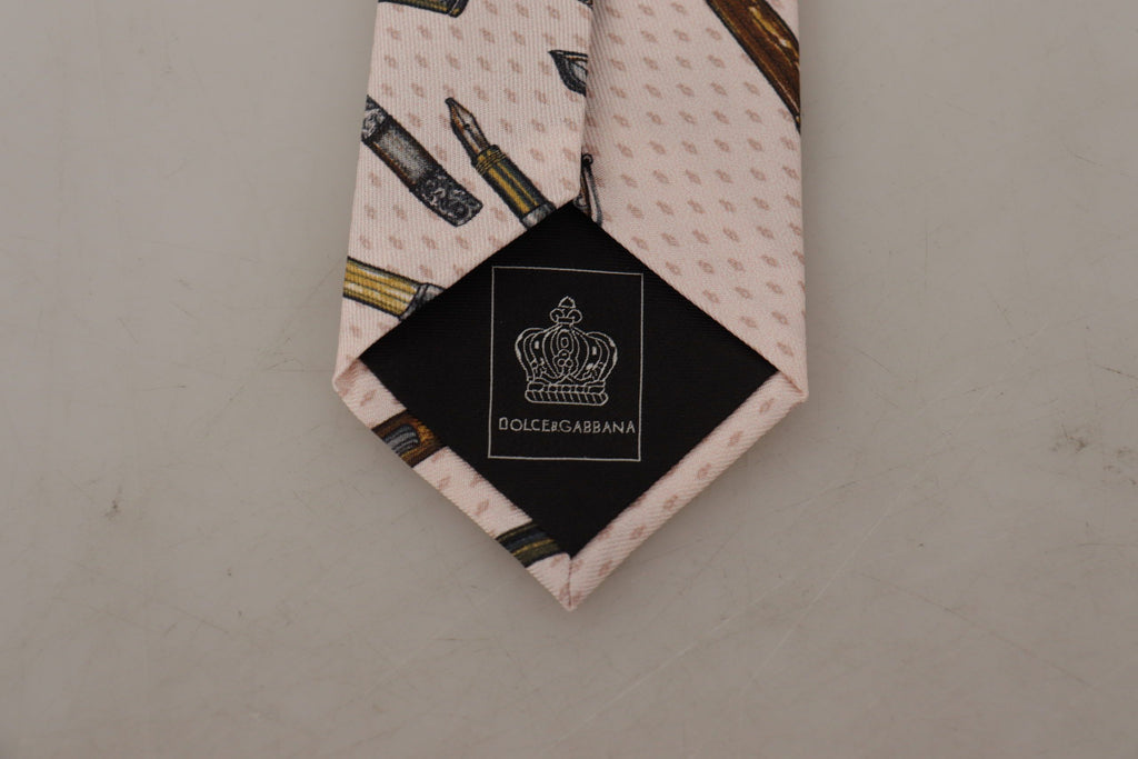 Dolce & Gabbana Rosa Stift Dots Print 100% Seide Verstellbare Hals Accessoire Krawatte