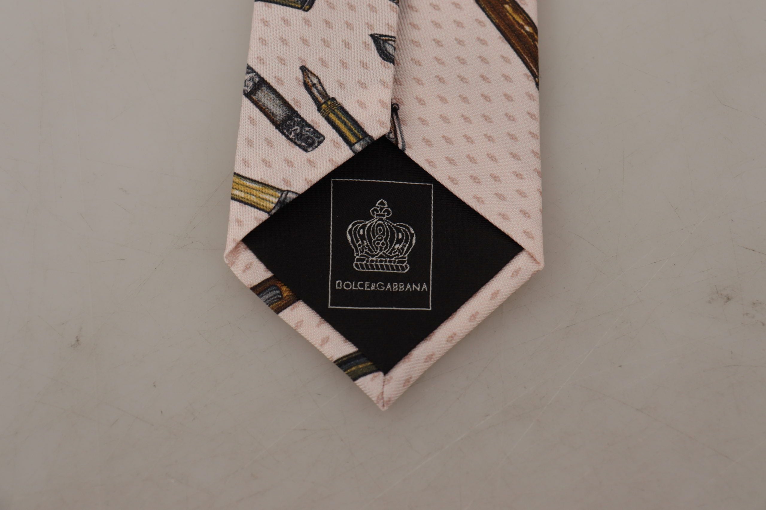 Dolce & Gabbana Rosa Stift Dots Print 100% Seide Verstellbare Hals Accessoire Krawatte