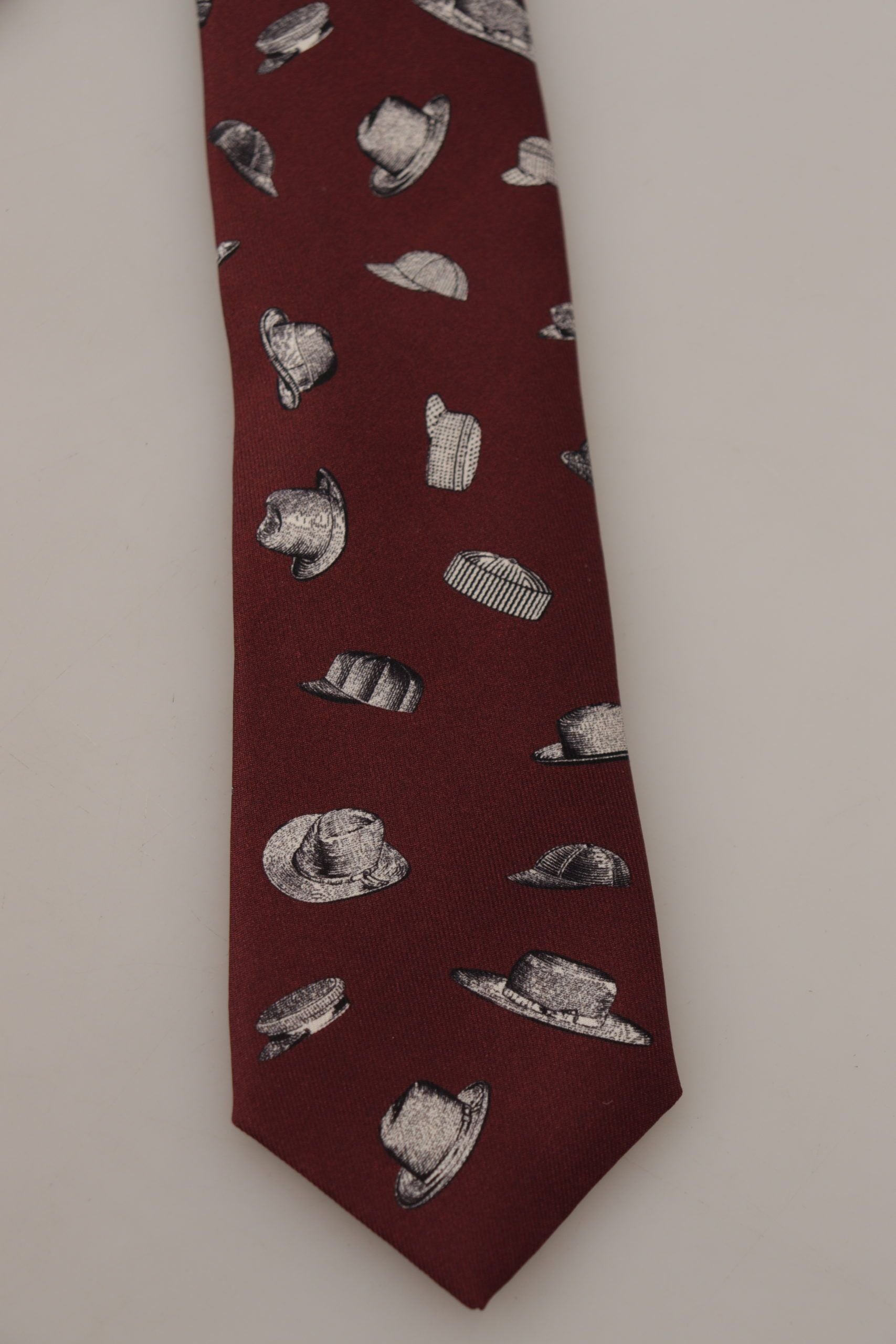 Dolce & Gabbana Maroon Hut Muster 100% Seide Einstellbare Accessoire Krawatte
