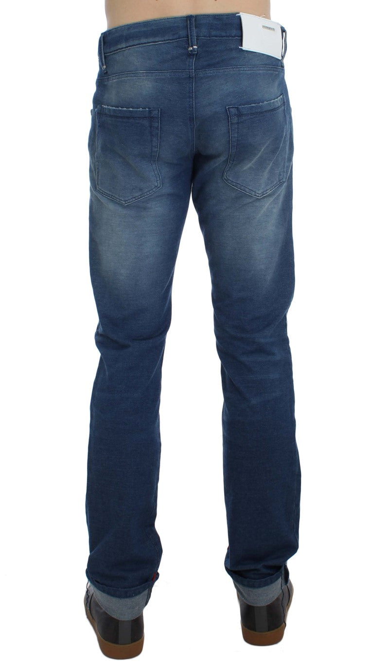 Acht Blaue Waschung Denim Baumwolle Stretch Slim Fit Jeans