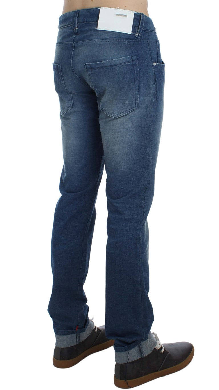 Acht Blaue Waschung Denim Baumwolle Stretch Slim Fit Jeans