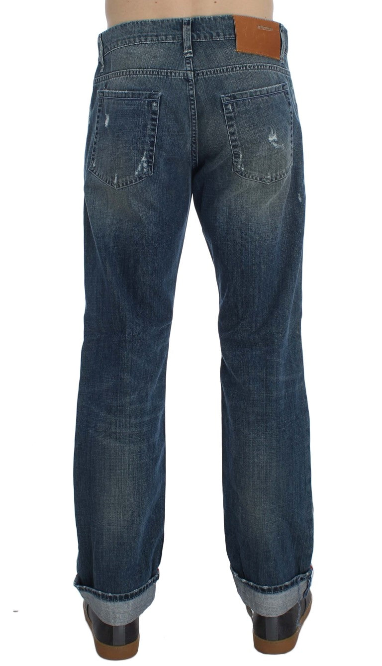 Acht Blaue Waschung Baumwolle Denim Regular Fit Jeans