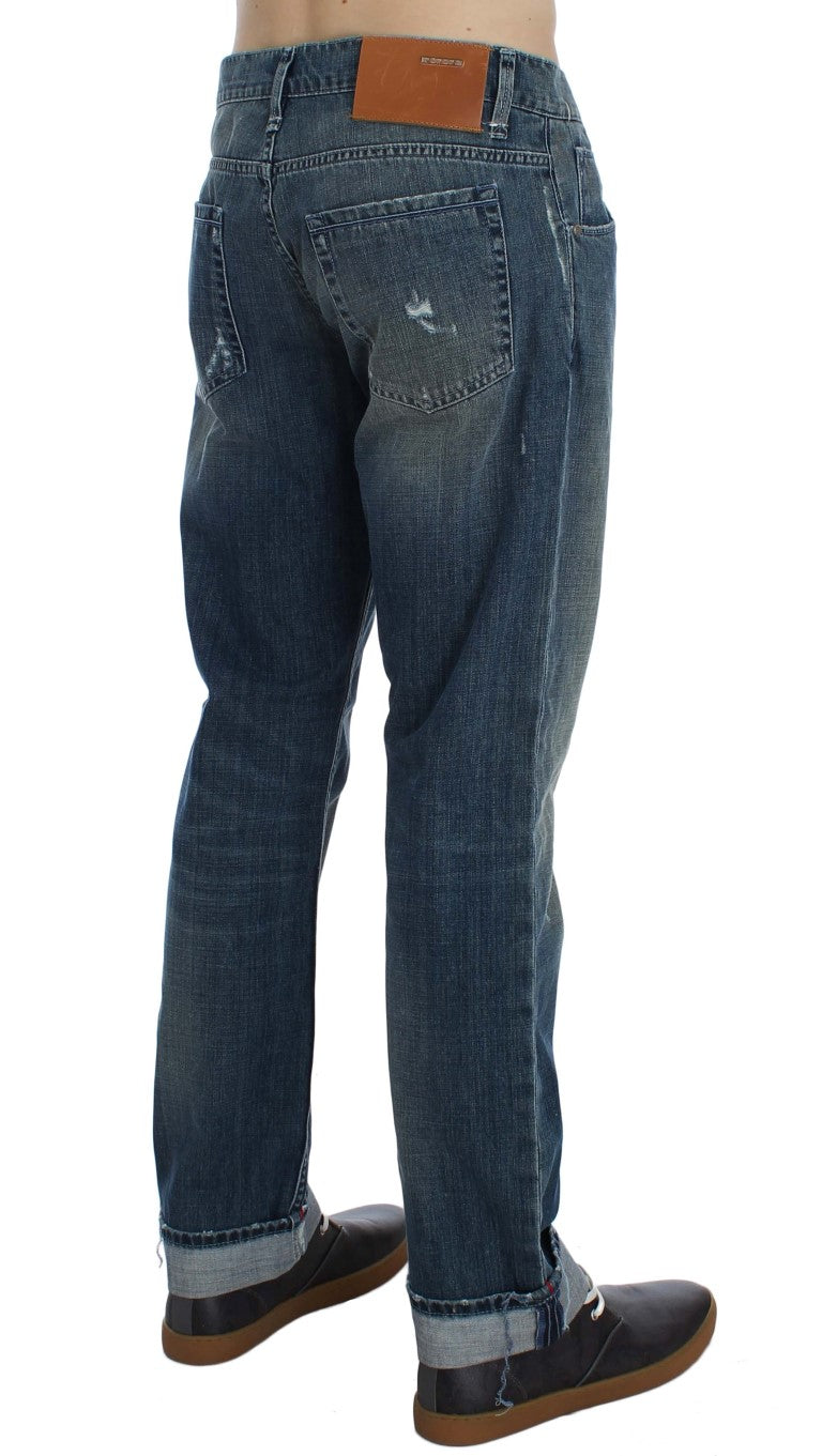 Acht Blaue Waschung Baumwolle Denim Regular Fit Jeans