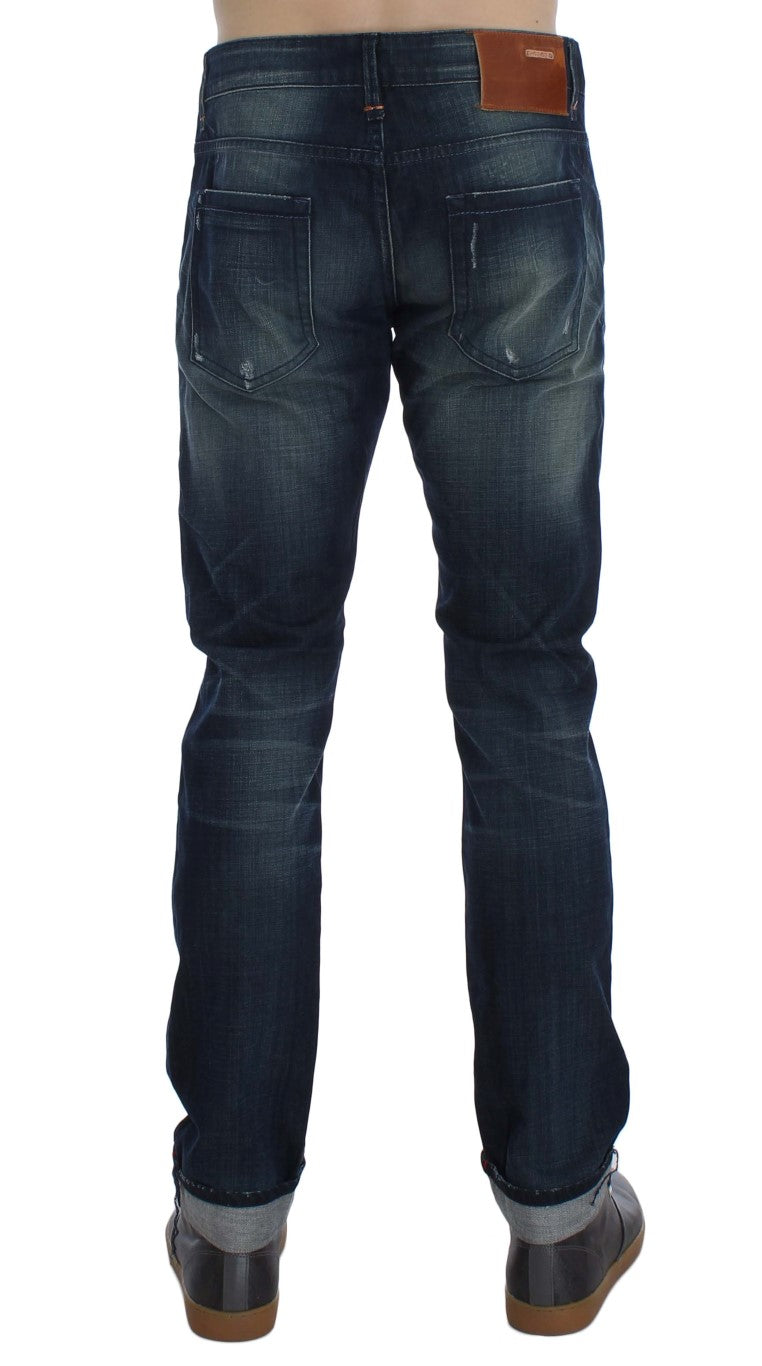 Acht Blaue Waschung Baumwolle Denim Slim Fit Jeans