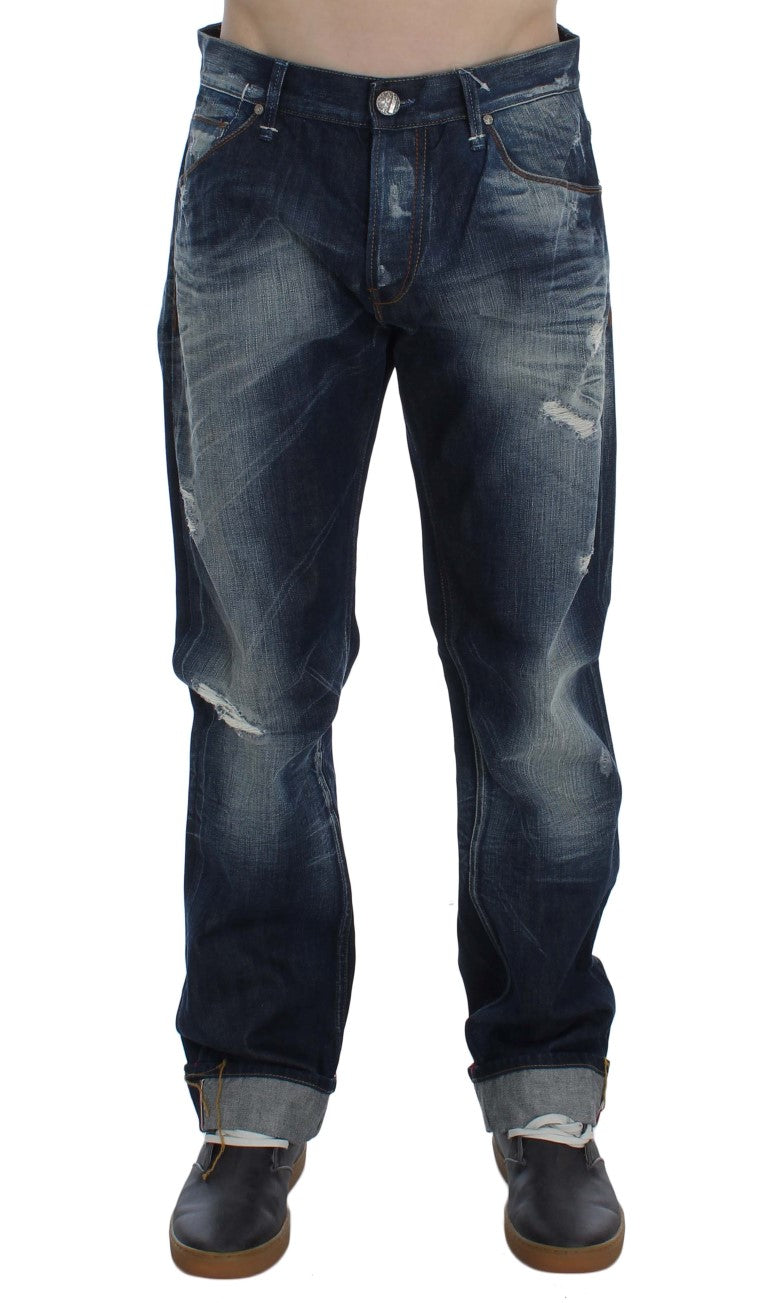Acht Blaue Waschung Baumwolle Denim Regular Fit Jeans