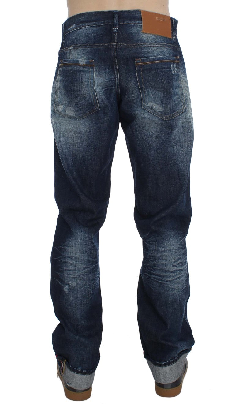 Acht Blaue Waschung Baumwolle Denim Regular Fit Jeans