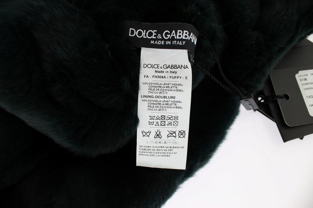 Dolce & Gabbana Grünes Wiesel Pelz Häkelkapuzenschal Mütze