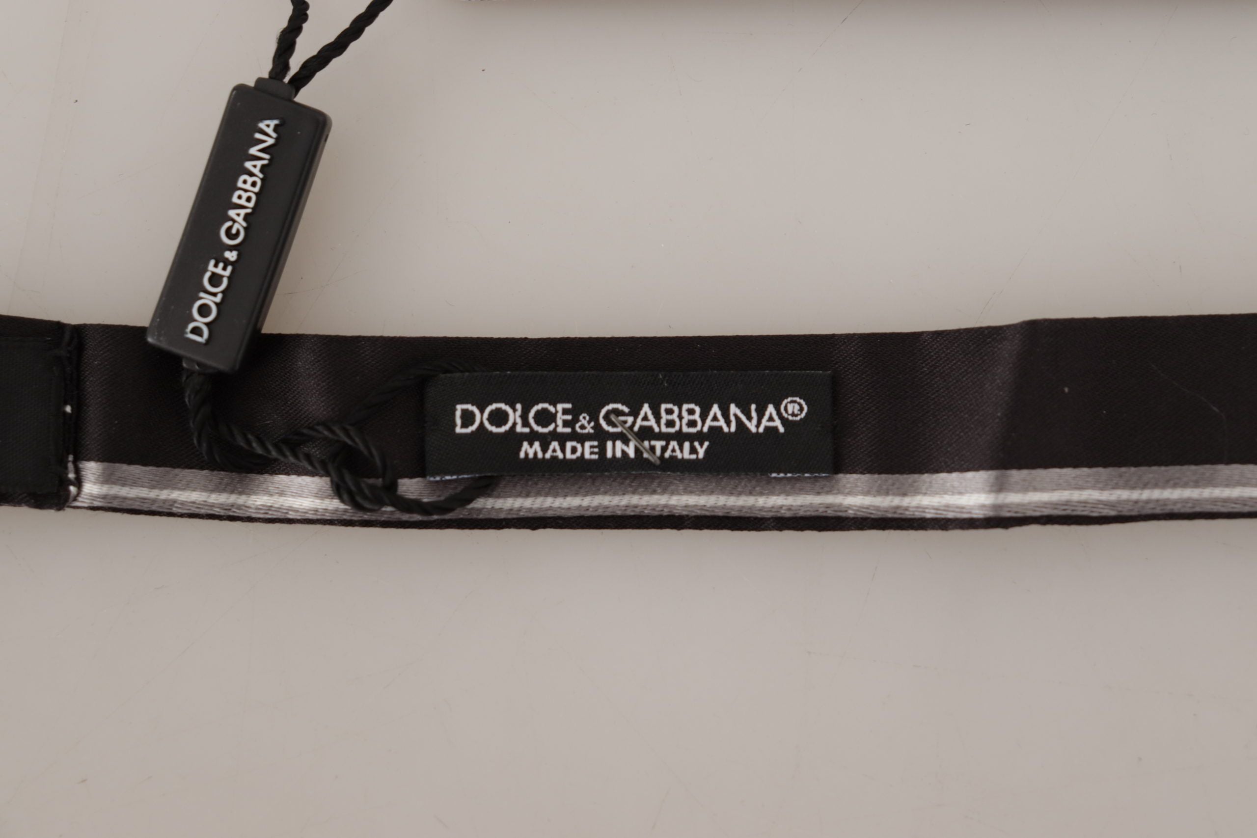 Dolce & Gabbana Schwarz Grau gefüttert 100% Seide Hals Papillon Krawatte