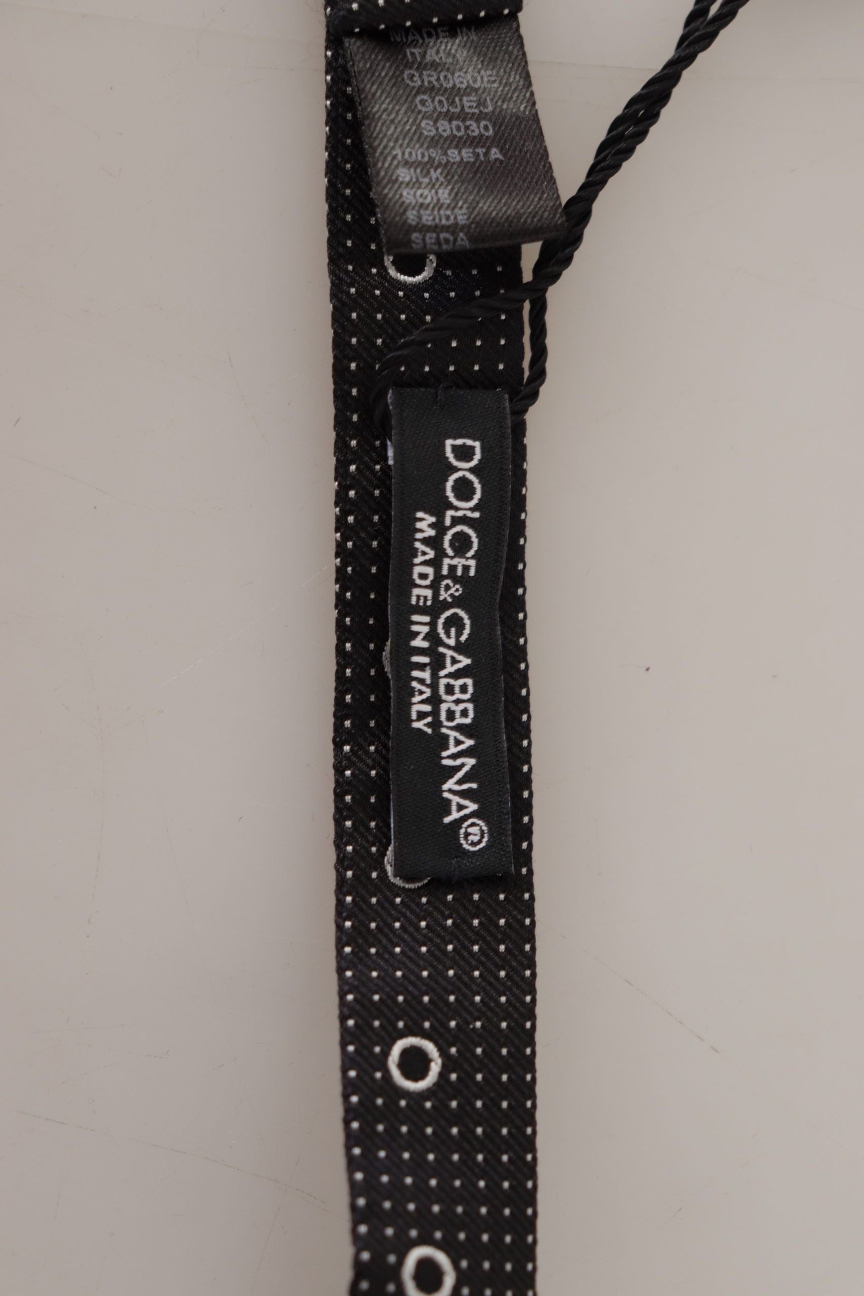 Dolce & Gabbana Schwarz-Weiß gepunktet 100% Seide Hals Papillon Krawatte