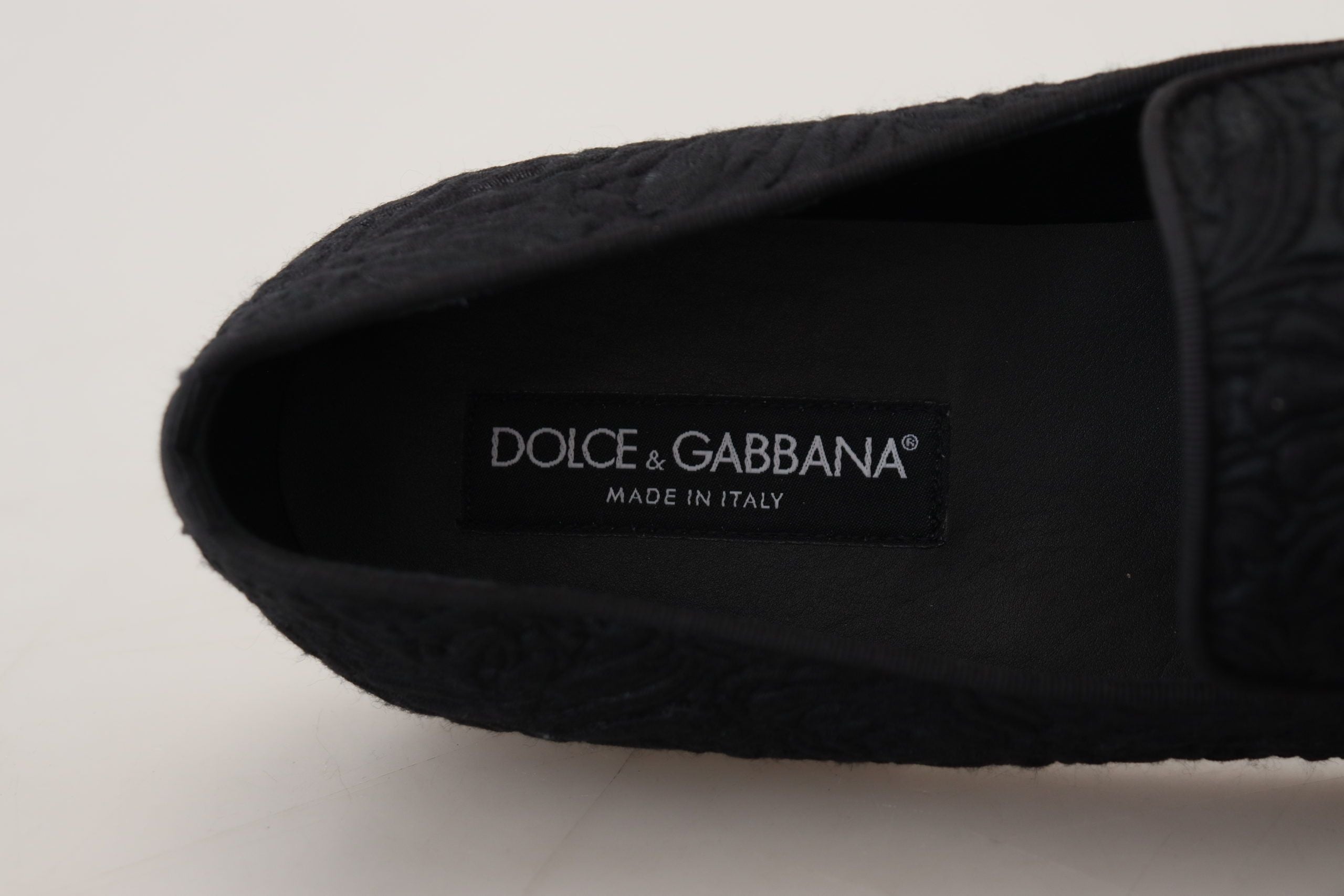 Dolce & Gabbana Schwarze Blumen-Jacquard-Slipper Loafers Schuhe
