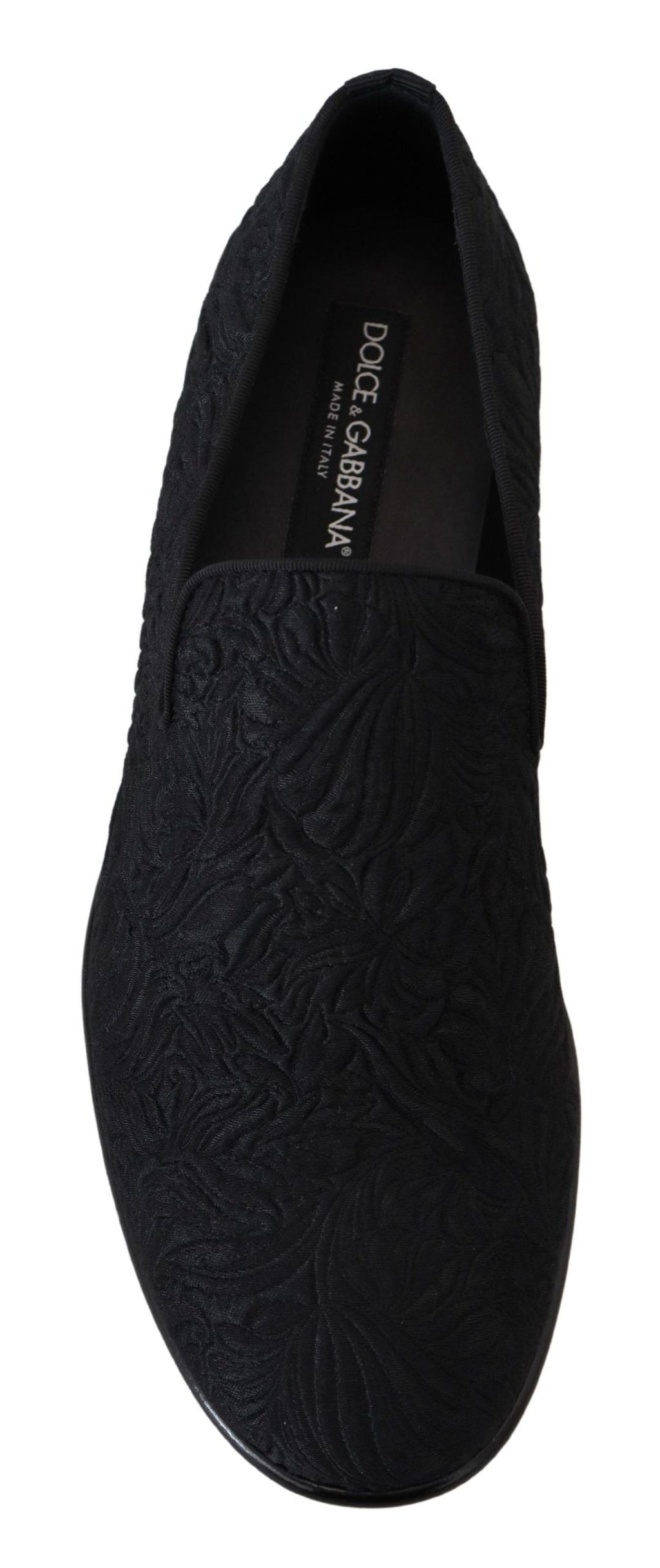 Dolce & Gabbana Schwarze Blumen-Jacquard-Slipper Loafers Schuhe
