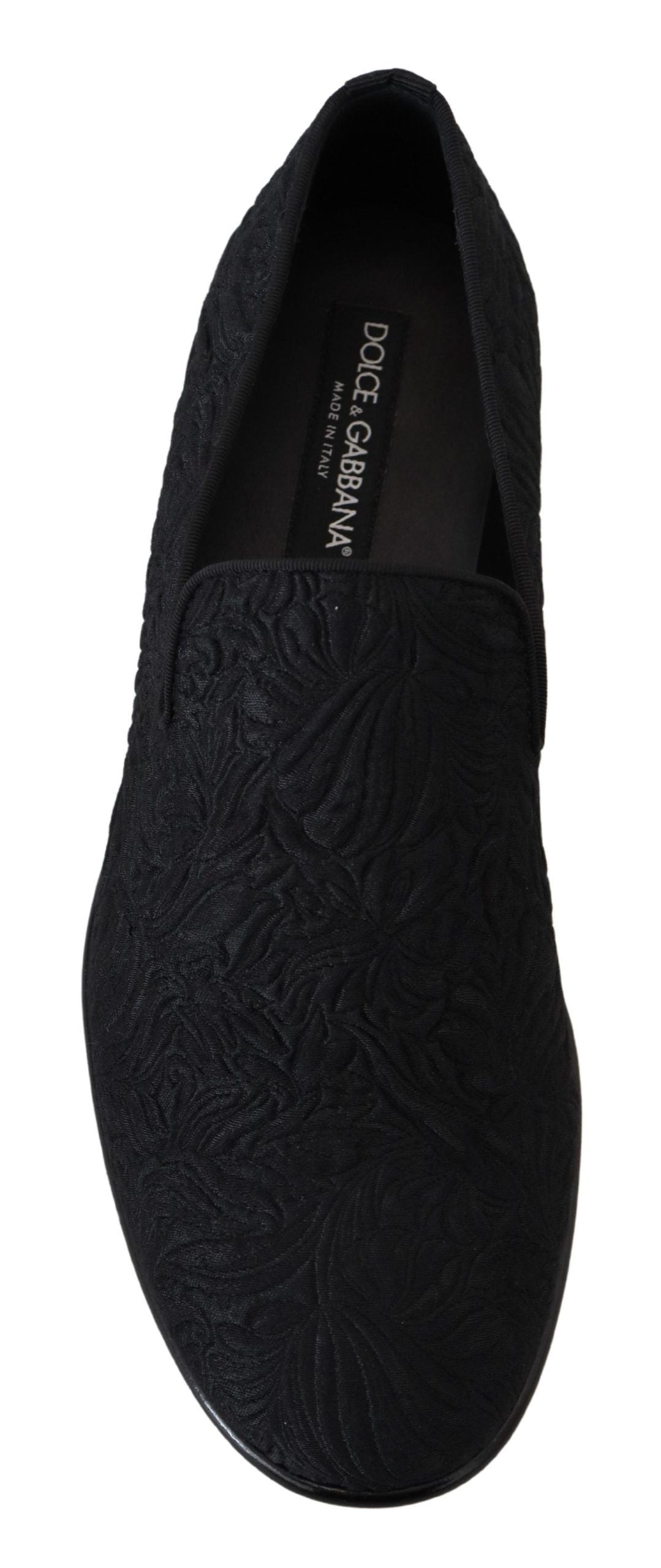 Dolce & Gabbana Schwarze Blumen-Jacquard-Slipper Loafers Schuhe