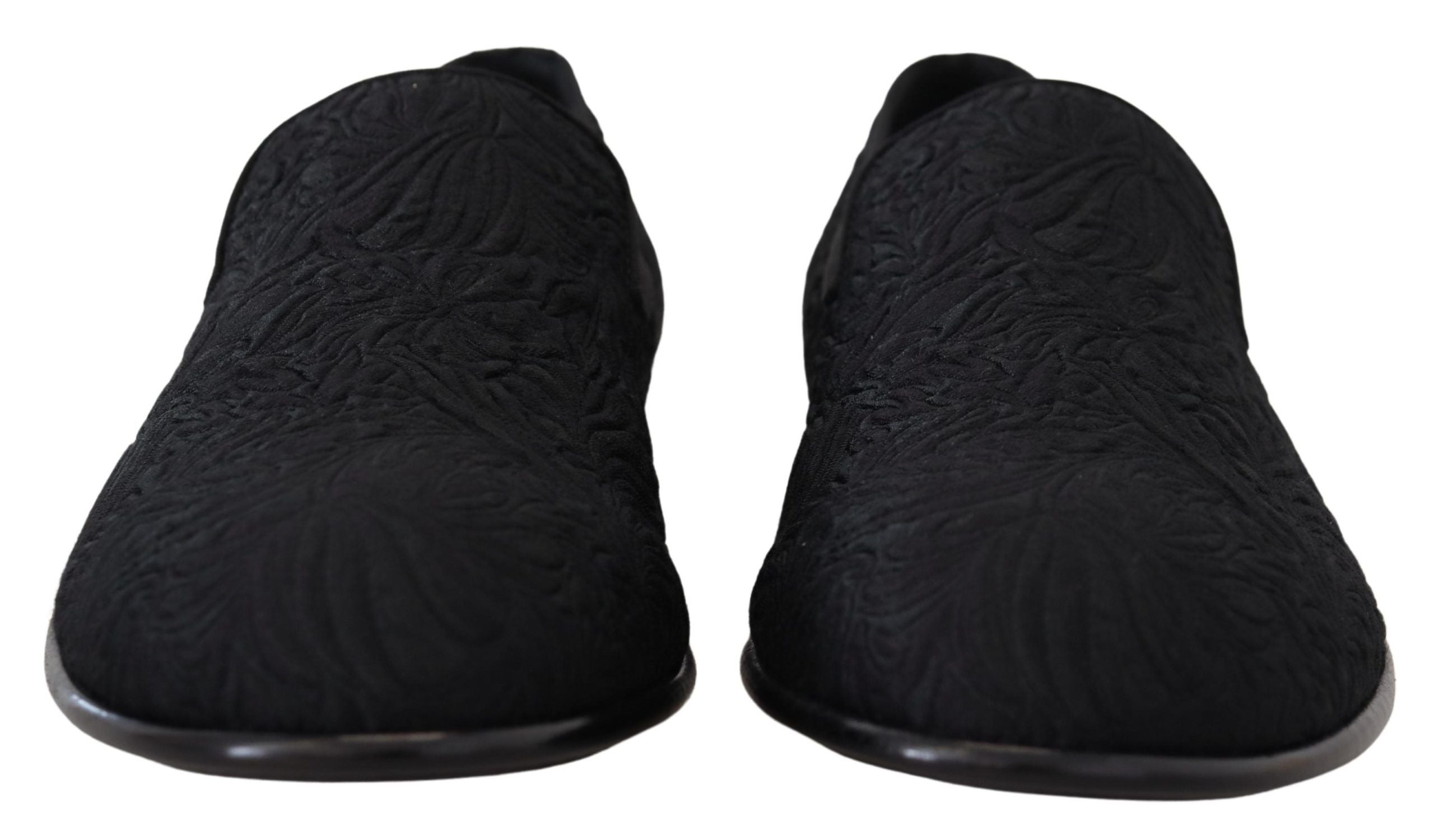 Dolce & Gabbana Schwarze Blumen-Jacquard-Slipper Loafers Schuhe