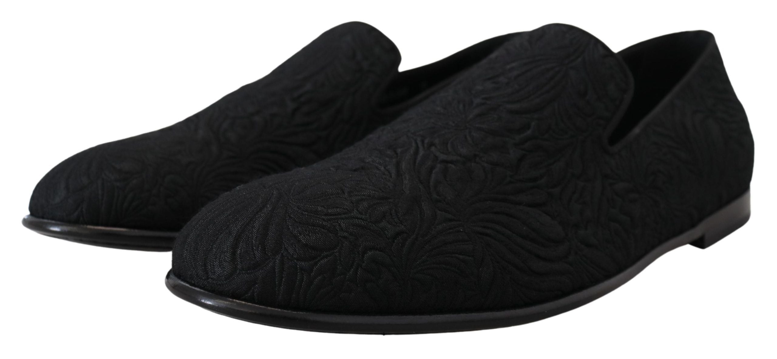 Dolce & Gabbana Schwarze Blumen-Jacquard-Slipper Loafers Schuhe