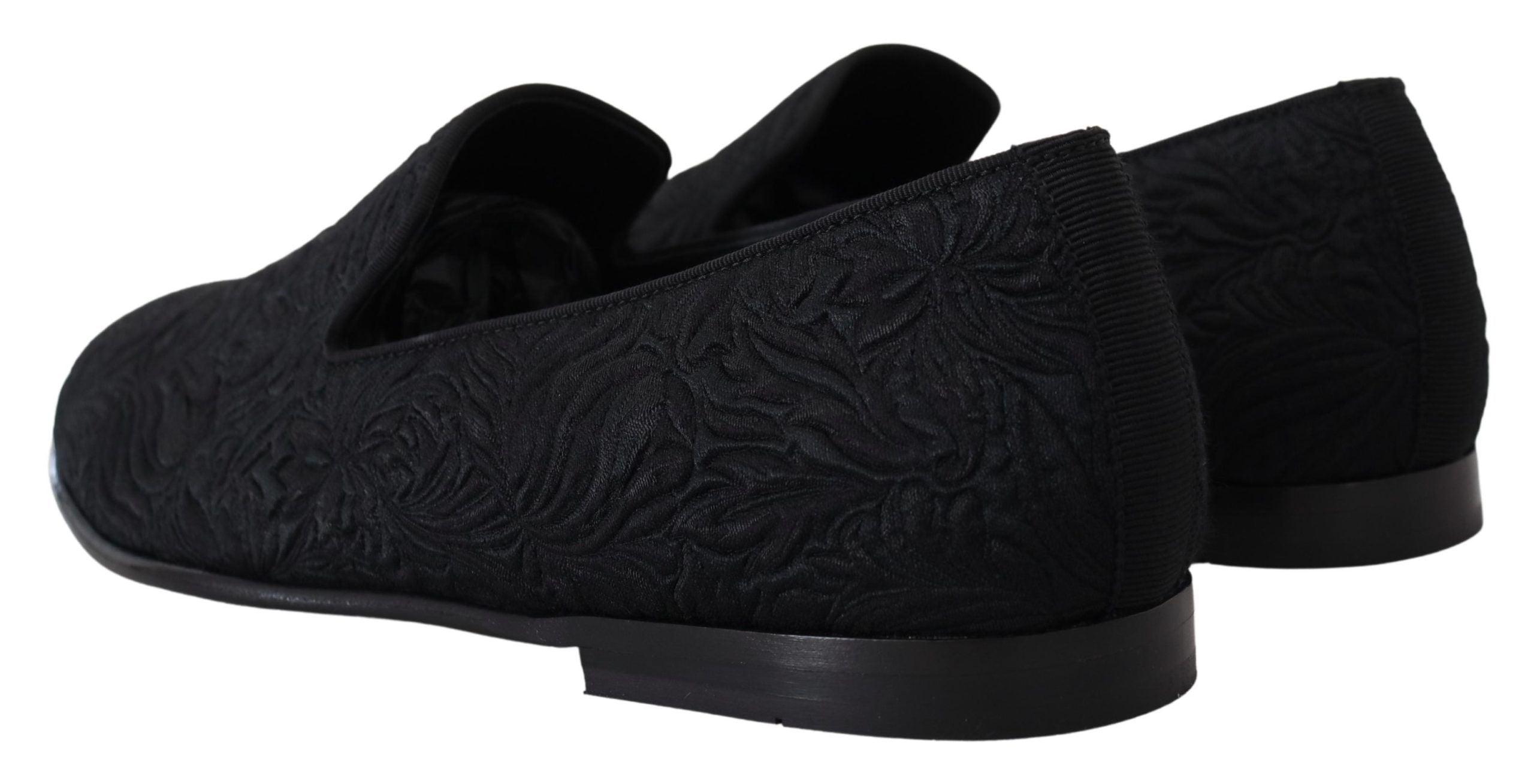 Dolce & Gabbana Schwarze Blumen-Jacquard-Slipper Loafers Schuhe