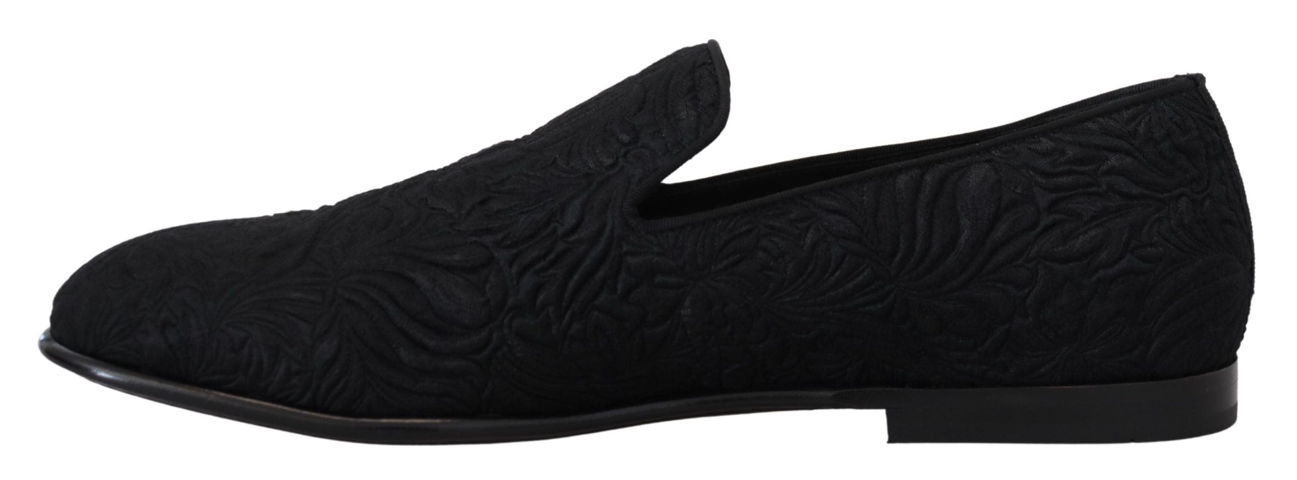 Dolce & Gabbana Schwarze Blumen-Jacquard-Slipper Loafers Schuhe