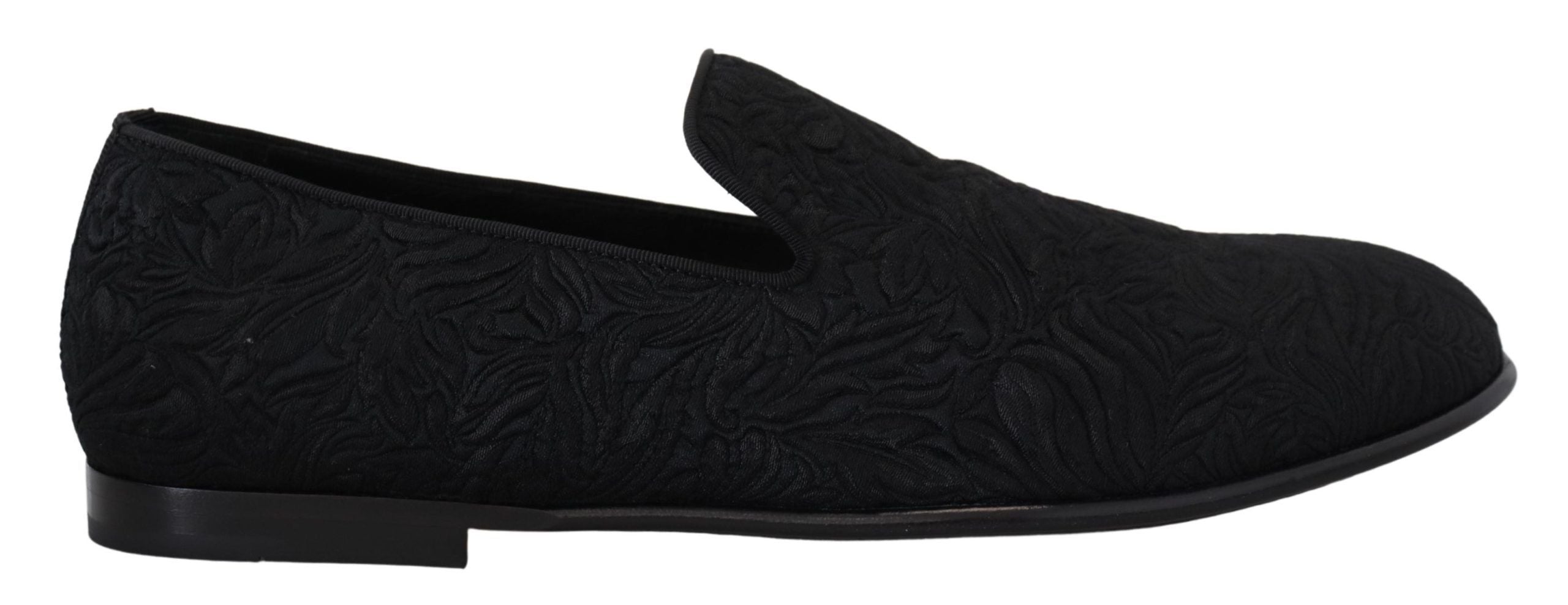 Dolce & Gabbana Schwarze Blumen-Jacquard-Slipper Loafers Schuhe