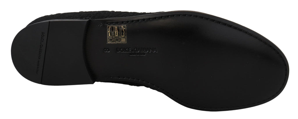 Dolce & Gabbana Schwarze Blumen-Jacquard-Slipper Loafers Schuhe