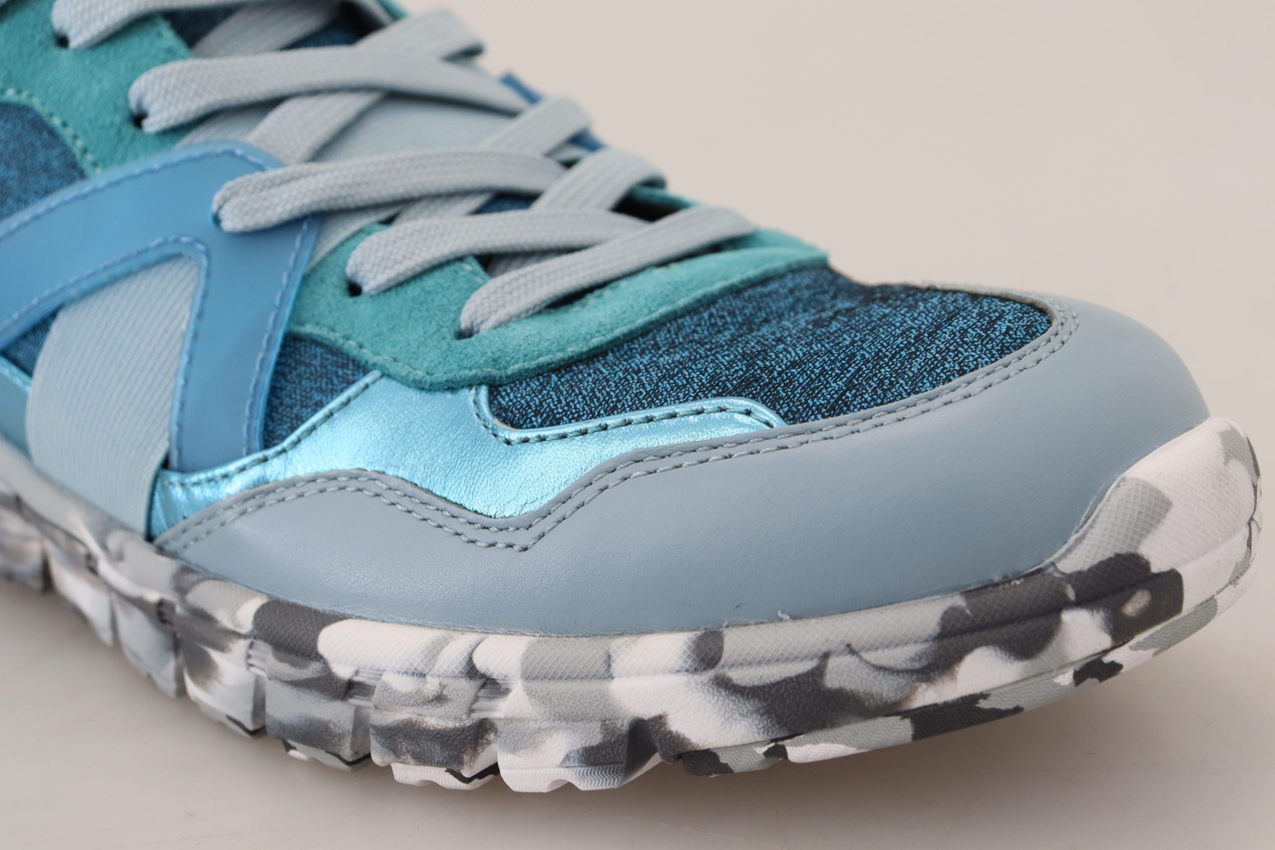 Dolce & Gabbana Blaue Graue Leder Sport Low Top Sneakers