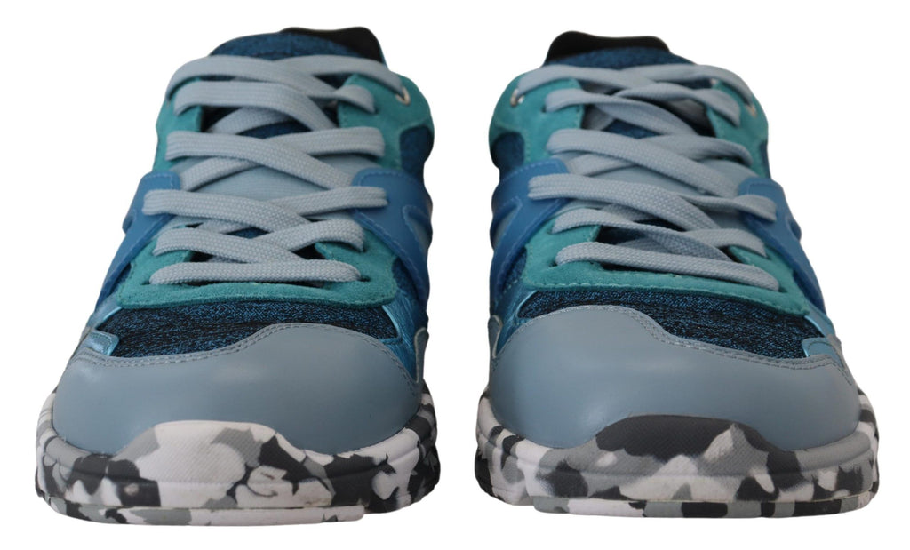 Dolce & Gabbana Blaue Graue Leder Sport Low Top Sneakers