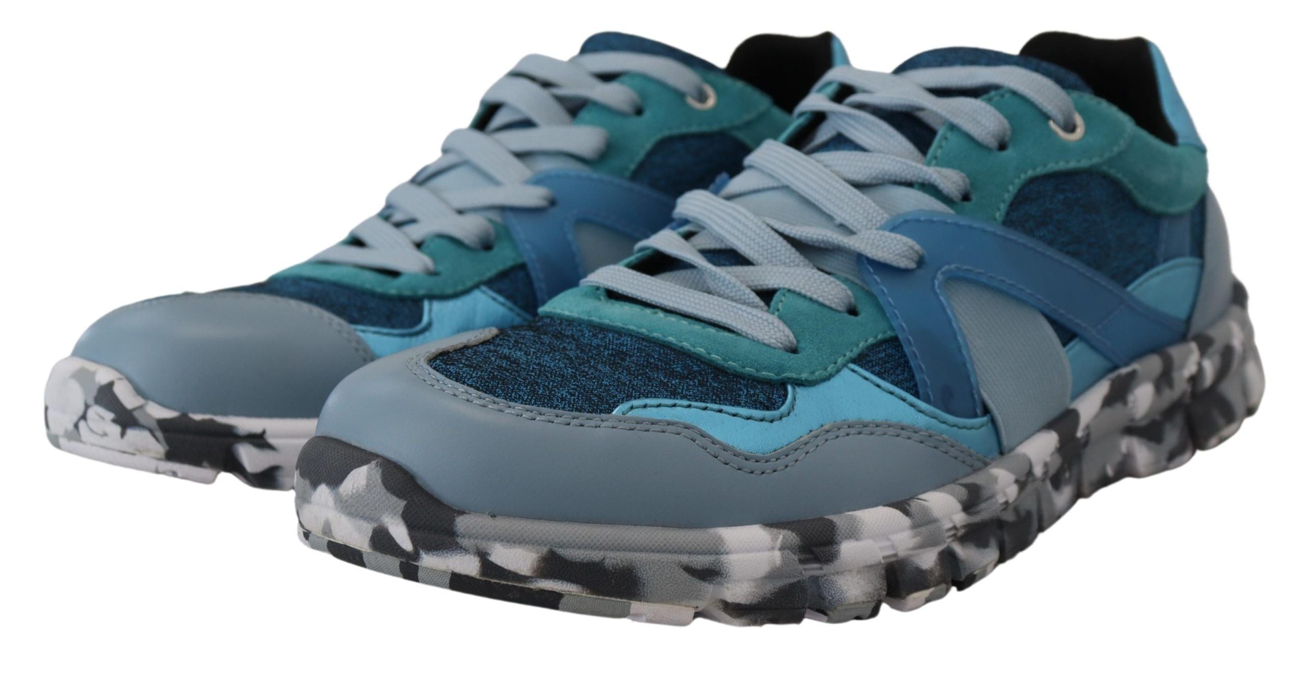 Dolce & Gabbana Blaue Graue Leder Sport Low Top Sneakers
