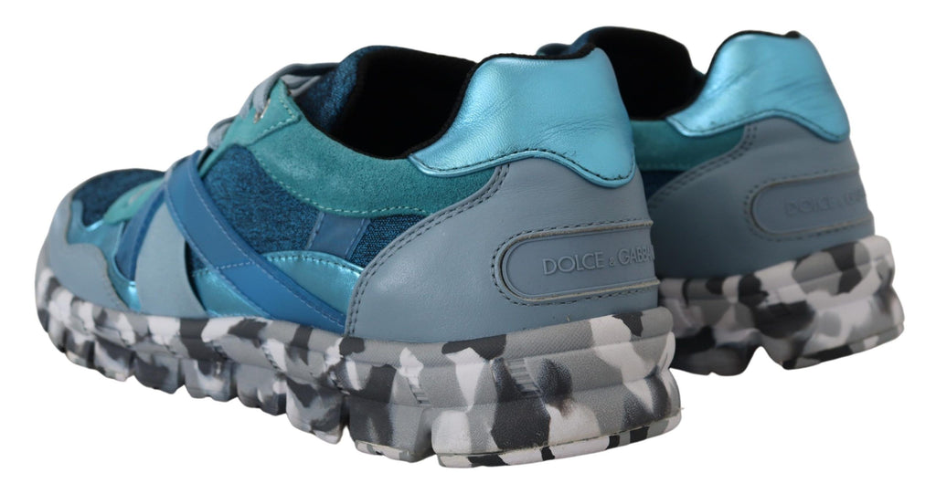 Dolce & Gabbana Blaue Graue Leder Sport Low Top Sneakers