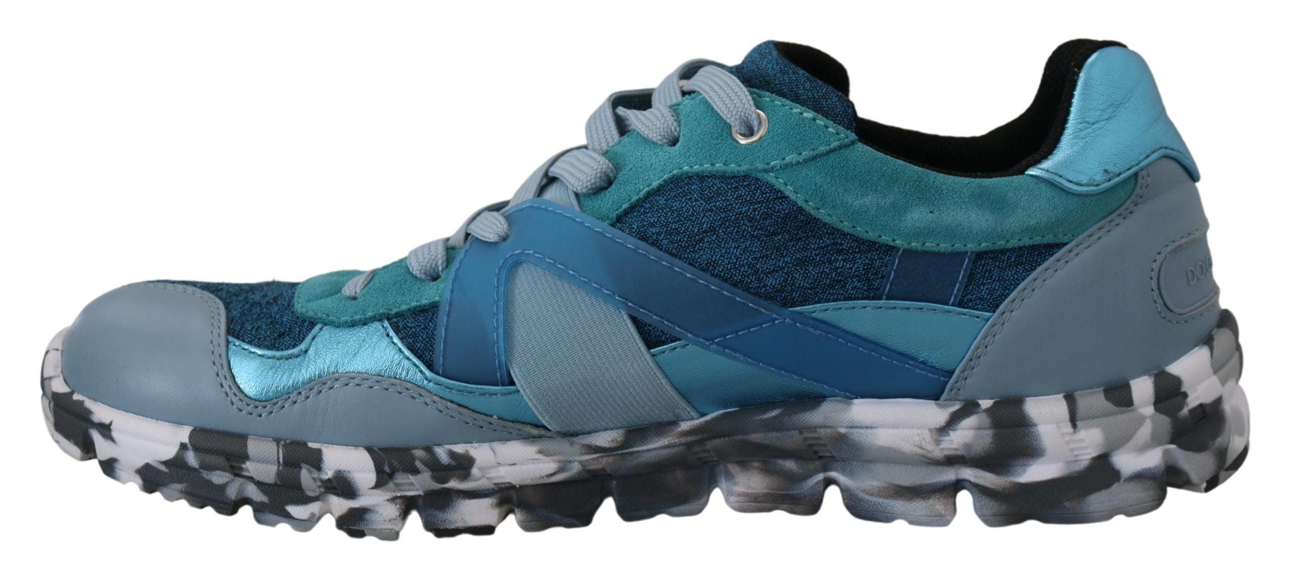 Dolce & Gabbana Blaue Graue Leder Sport Low Top Sneakers