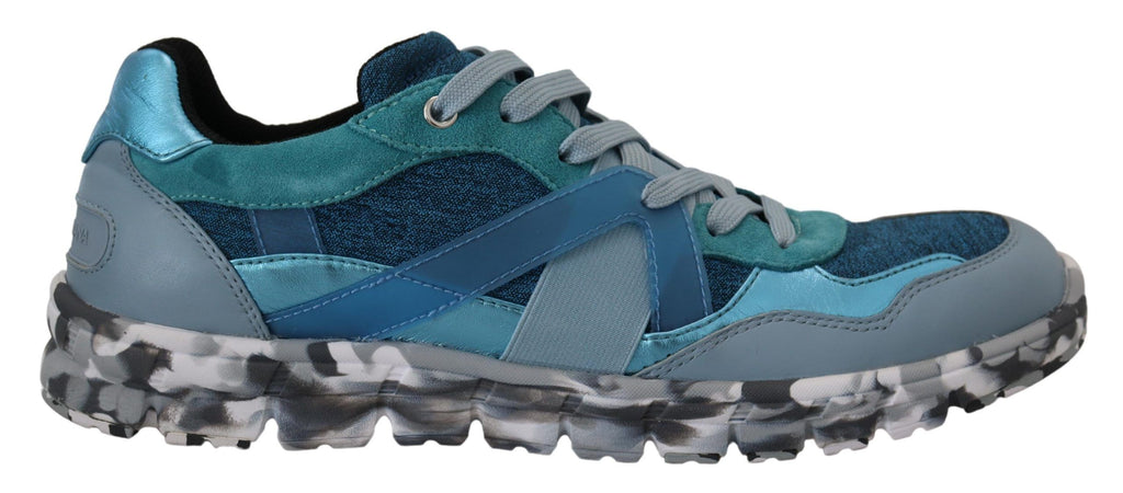 Dolce & Gabbana Blaue Graue Leder Sport Low Top Sneakers