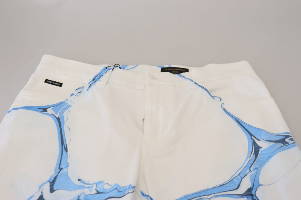 Dolce & Gabbana Weiß Blau Denim Baumwolle Jeans Stretch Skinny Fit Hose