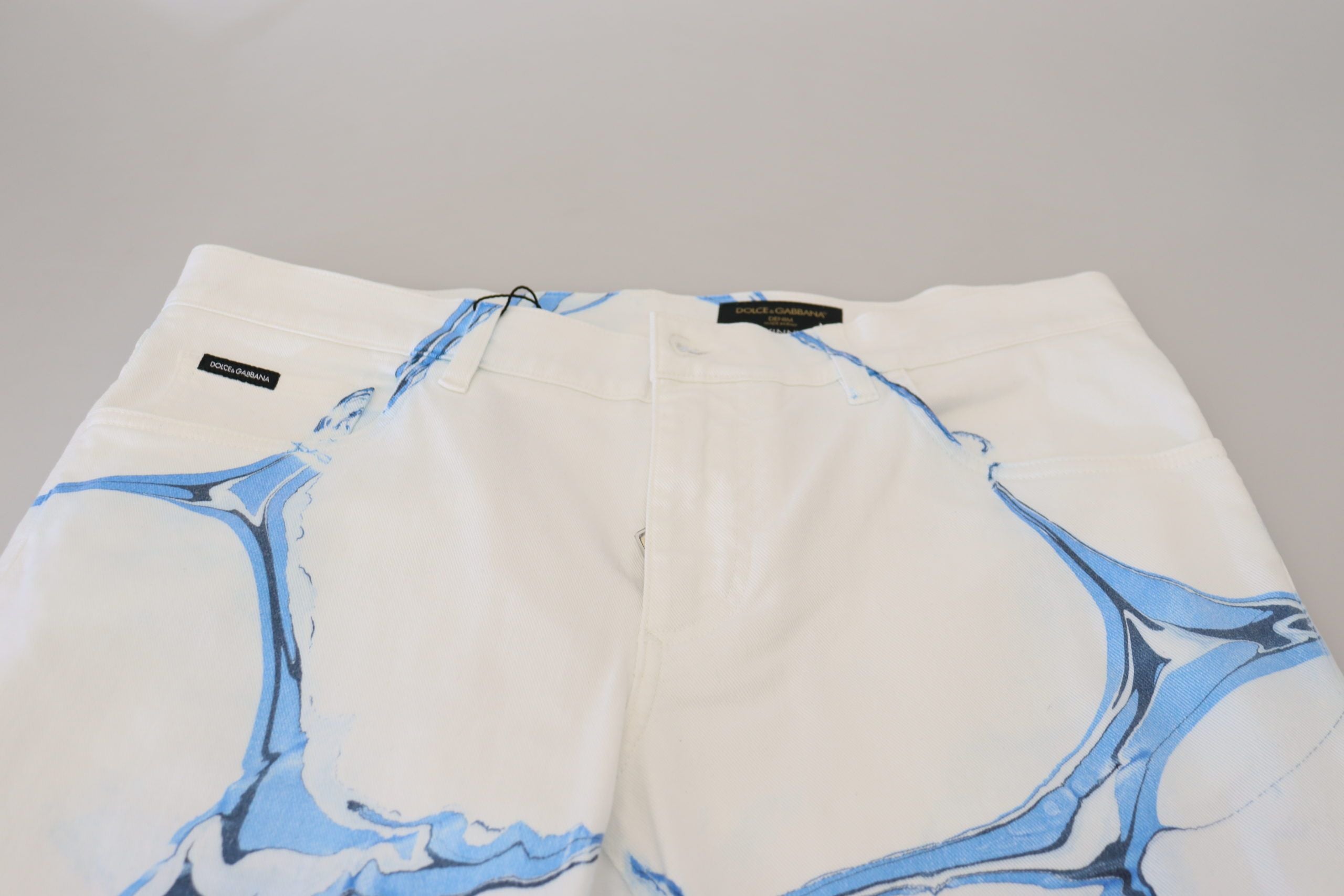 Dolce & Gabbana Weiß Blau Denim Baumwolle Jeans Stretch Skinny Fit Hose