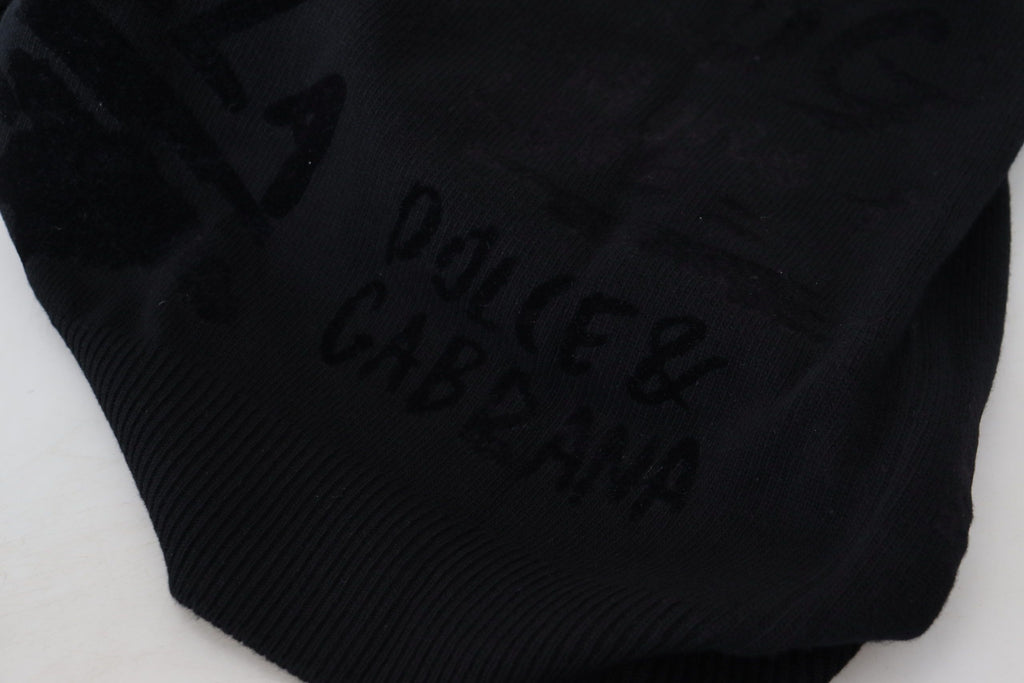 Dolce & Gabbana Schwarzer Wollpullover mit Logo-Muster und Rundhalsausschnitt