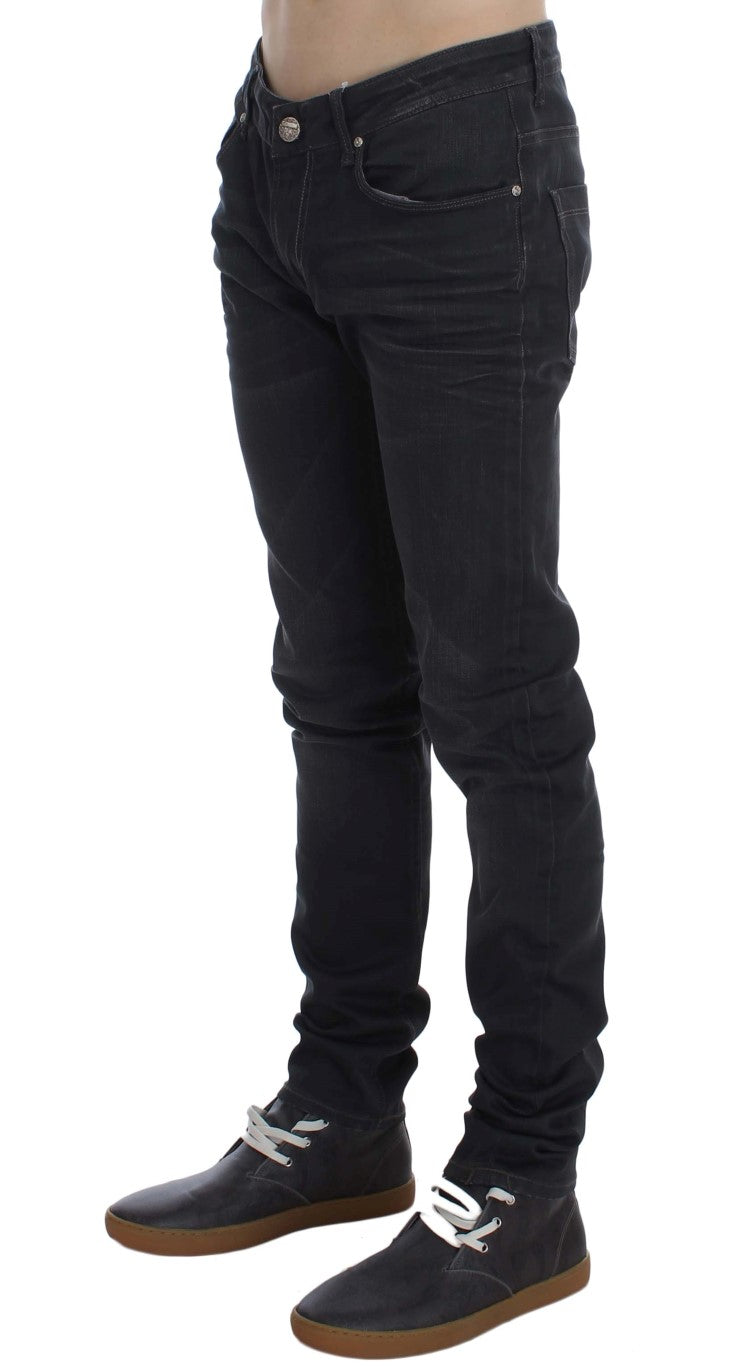 Acht Graue Baumwoll-Stretch Slim Fit Jeans