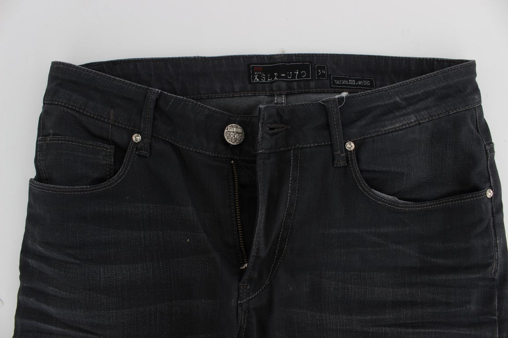 Acht Graue Baumwoll-Stretch Slim Fit Jeans