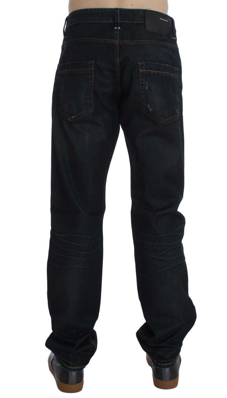 Acht Blaue Waschung Baumwolle Denim Straight Fit Jeans