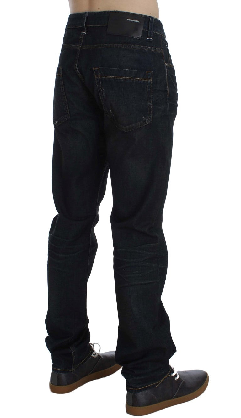 Acht Blaue Waschung Baumwolle Denim Straight Fit Jeans