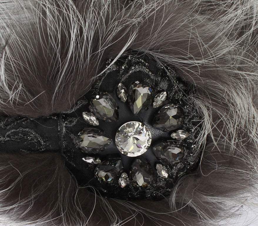 Dolce & Gabbana Grauer Fuchs Pelz Kristall Ohrenschützer