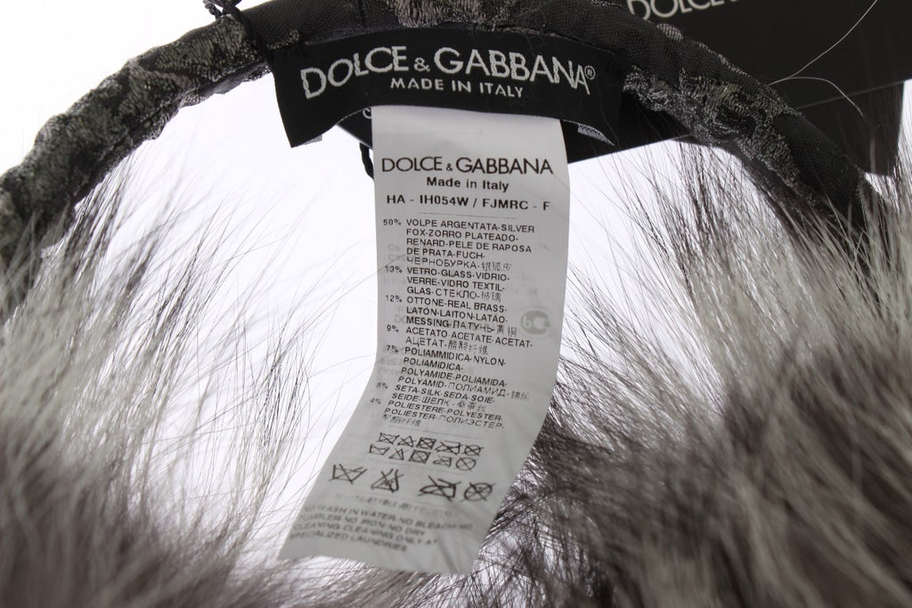 Dolce & Gabbana Grauer Fuchs Pelz Kristall Ohrenschützer