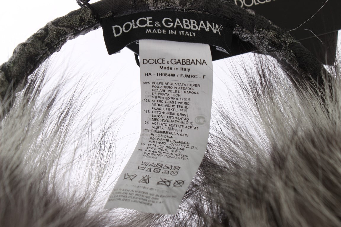 Dolce & Gabbana Grauer Fuchs Pelz Kristall Ohrenschützer